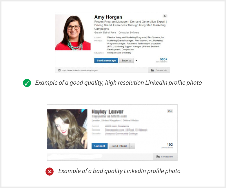 Example of good and bad quality LinkedIn for real estate profile picture